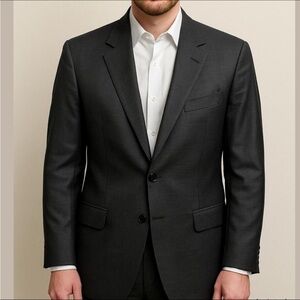 ERMENEGILDO ZEGNA 100% wool Men's Blazer lined flap pockets topstitch grey 44S